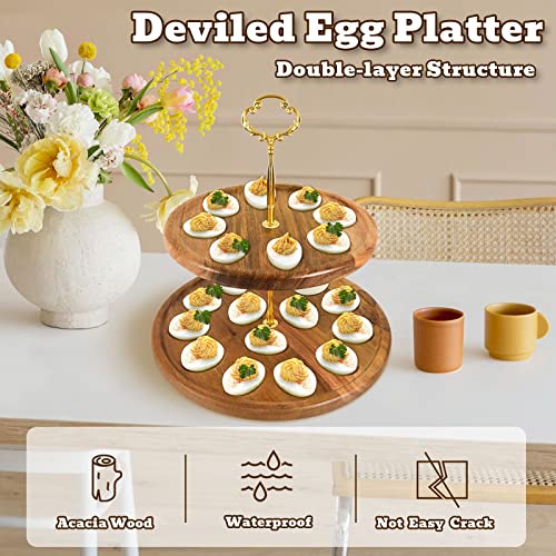 Honitra Double Wooden Deviled Egg Platter, 22 Holes Deviled Egg Plate, Reversible Deviled Egg Tray, Front As Easter & Thanksgiving Deviled Egg Container, Back As Cupcakes Stand & Serving Tray #TOP1