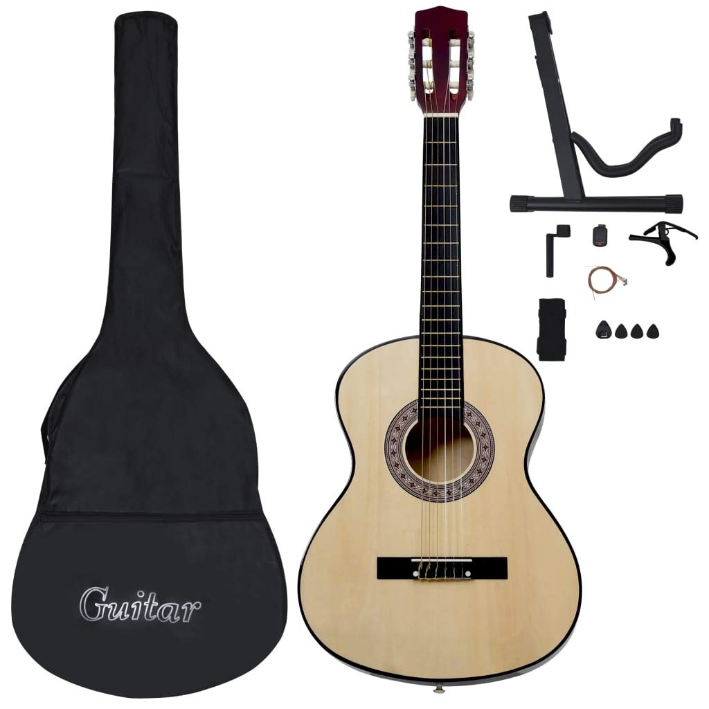 Set de Guitarra española clásica niños y Principiantes 4/4, Color Madera Claro