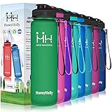 HoneyHolly Botella de Agua Deportiva Sin BPA 650ml/800ml/1 litro/1.5 litro Reutilizables Ecológica Tritan Botellas, Marcador de Tiempo y Impermeable, para Beber Ideal para niños, Gimnasio, Bicicleta