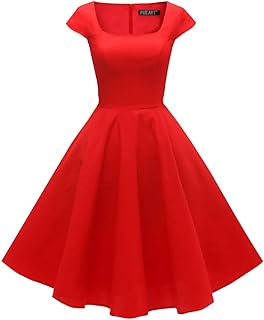 PUKAVT Women's Cocktail Party Dress Cap Sleeve 1950 Retro Swing Dress with Pockets