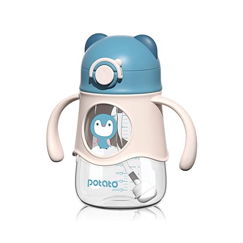POTATO Baby Learner - Vaso para beber con popote y asa, con forma de oso de caricatura, para niños y niñas