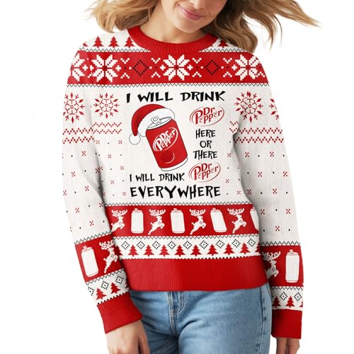 Image of 99TIMORO Pepper Drinking Ugly Christmas Sweater for Men and Women, Holiday Pullover Novelty Crewneck Sweatshirt, Festive Outfit Gift