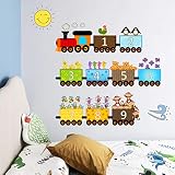 Pegatinas Pared Trenes de Animales Stickers para Pared Números para Niños Habitación Infantiles Bebés Guardería Aula