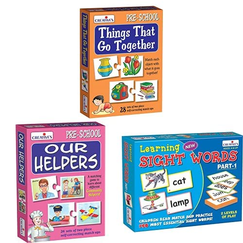 Image of CRE0625 Things That Go Together Puzzle (Multi-Color, 56 Pieces) & Our Helpers Puzzle (Multi-Color, 48 Pieces) & Learning Sight Words Part-1 Card Game (Multi-Color)