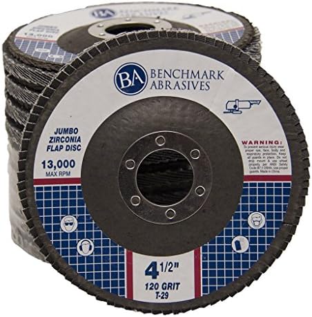 Benchmark Abrasives 4.5" x 7/8" Premium High-Density Jumbo Zirconia Type 29 Flap Discs for Sanding, Stock and Rust Removal, Finishing, Grinding, Deburring (10 Pack) - 120 Grit