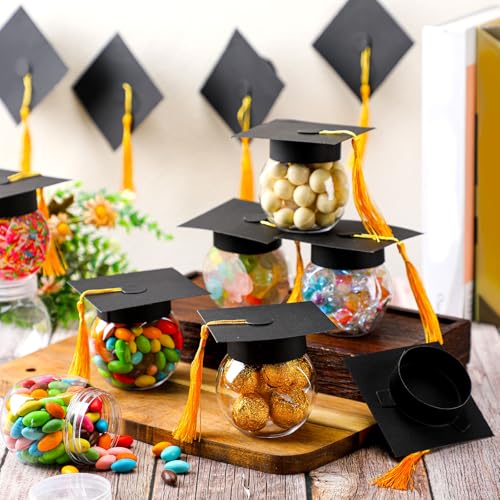 Teenyyou 24 Pcs Gold 2026 Graduation Cap Candy Jars Graduation Party Favors Candy Containers Bulk Grad Cap Box Jars Container with Tassels for DIY Table Party Supply Gifts by Teenyyou - Image 2