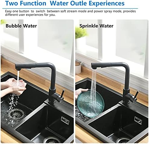 Tohlar Black Kitchen Tap Mixer with Pull Out Sprayer,360°Swivel Mixer Taps with Magnetic Docking,Stainless Steel Monobloc Single Handle Kitchen Sink Faucet with 2 Water Outlet Modes(Matte Black)