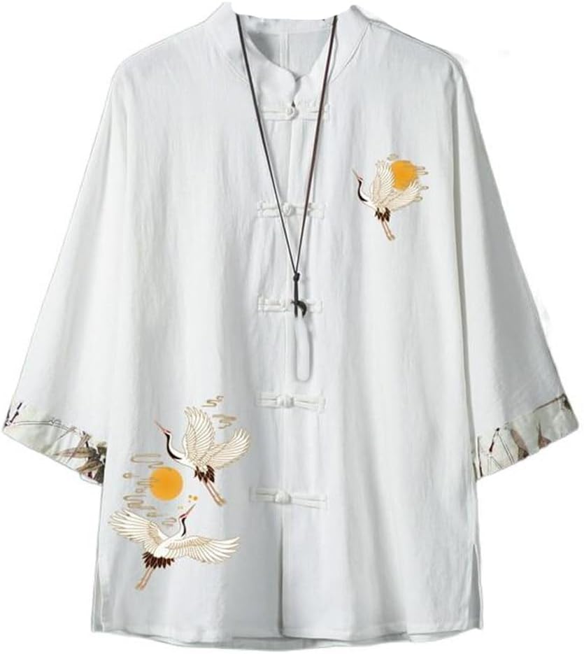 Men's Shirt Summer Linen Embroidered Loose Vintage Chinese Style Tops