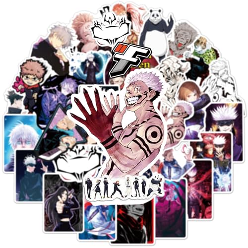 50Pcs JJK Stickers Pack Waterproof Vinyl Decals Anime Stickers for Laptop Skateboard Phone Guitar Travel Case Bike Cartoon Style for Teenagers and Adults (B)