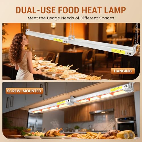 Hiteemer 42-Inch Food Heat Lamp - 1000W Commercial Food Warmer Lamp Hanging Overhead Stainless Steel Heat Lamps Electric Strip Heater for Restaurant Buffet Parties Kitchen, Silver 115V