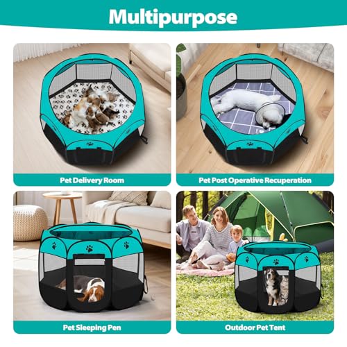 Dog Cat Playpen, Puppy Pet Playpen Indoor & Outdoor, Foldable Pop Up Cat Kennel Dogs Tent, Pet Play Pen with Zipper Top Cover, Carrying Case for Puppies, Kittens - Blue L(91 * 91 * 58) - Image 4