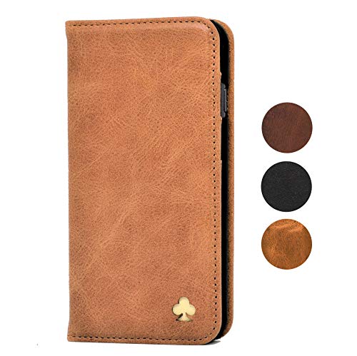 Porter Riley - Funda para Samsung Galaxy S10. Funda/Flip/Soporte en Cuero Genuino (Marrón Claro)