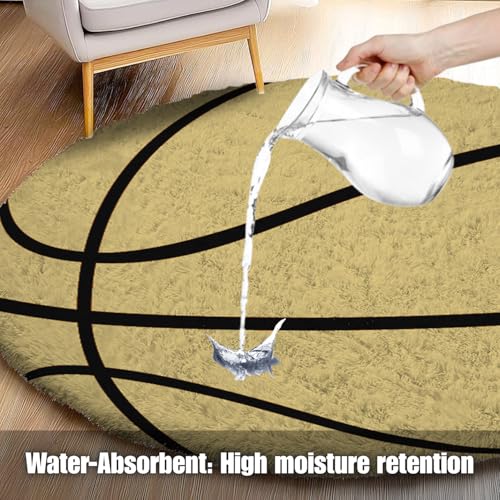 Image of Modern Shaggy Round Rug | Ultra-Soft Plush Circle Carpet for Living Room, Bedroom, Nursery | Fuzzy, Fluffy Area Rug with Non-Slip Base Gold Ball 7x7 feet