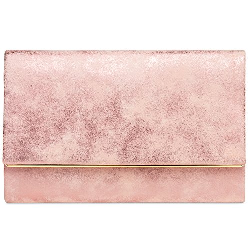 Caspar TA381 Damen elegante Clutch Tasche Abendtasche mit langer Kette, Farbe:rosa, Größe:One Size