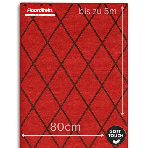 Floordirekt Teppich-Läufer Cosenza | Modernes Rauten-Design | Hochwertige Verarbeitung | Rutschhemmender Gelrücken | Erhältlich in 5 Farben & vielen Größen (80 x 150 cm, Rot)