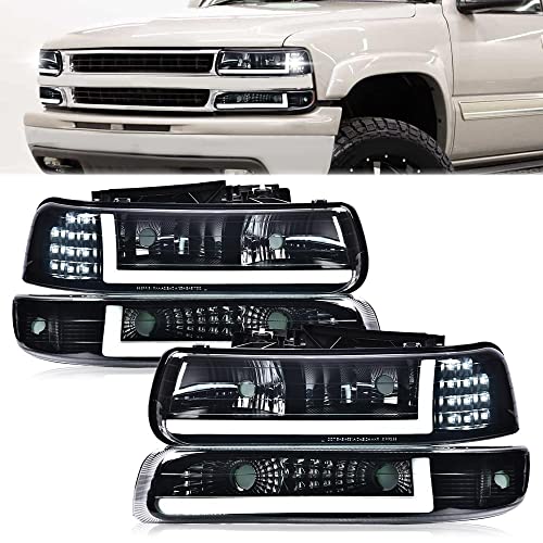 PIT66 LED Headlight Assembly Compatible with 99-02 Chevy Silverado 1500 2500/01-02 Silverado 1500HD 2500HD 3500/00-06 Tahoe Suburban 1500 2500 Headlamps Front Lights (LED Modified Style,Smoky) - Image 3