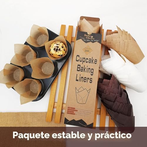 Miniatura 5 de Moldes Magdalenas Papel,200 Piezas Estándar,Tulipán Papel De Pastel,Pergamino Ue Natural, Antiadherente Sin Blanquear A Prueba De Grasa,Para Fiestas Navidad San Valentín,Tamaño Estándar