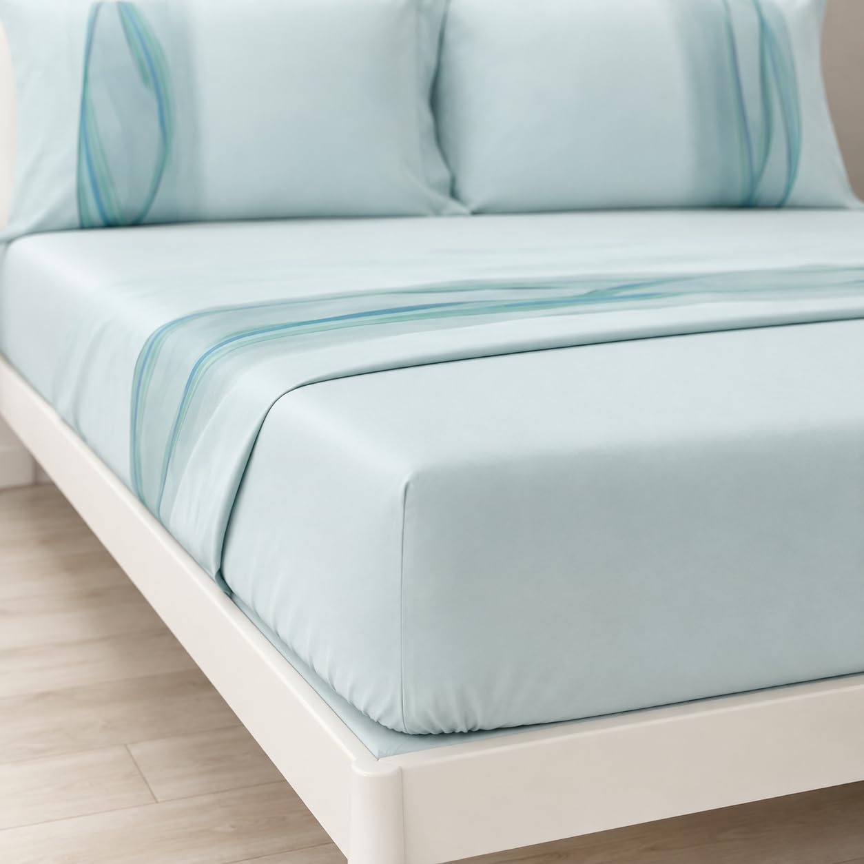 GALEONE Set Lenzuola Estive | Una Piazza e Mezza Francese - 100% Cotone - Lenzuolo Sopra 200x280cm - Sotto con Angoli 140x200-2 Federe 50x80 cm | Morbido Cotone, Comfort Estivo - Night Azzurro