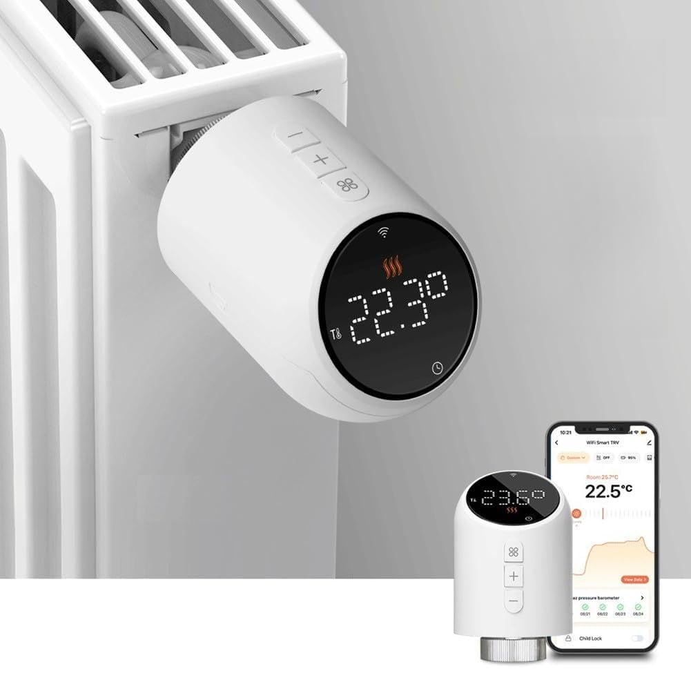 Valvola termostatica per termosifoni Smart TRV con WiFi, compatibile con app Tuya per Smart Life e per Alexa Voice Control, pianificazione a 6 periodi, blocco bambini, display girevole per