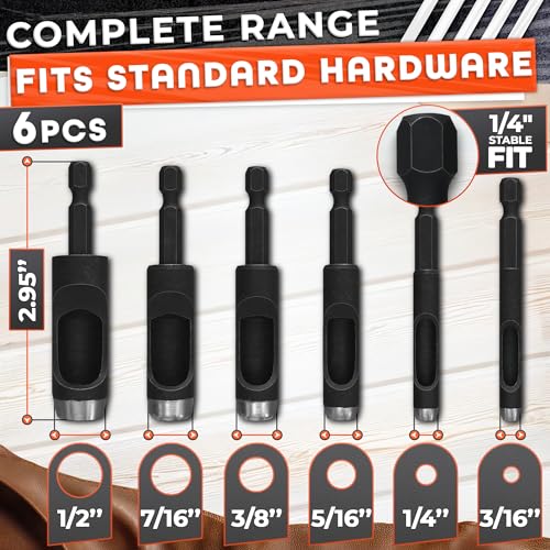 6 Pcs Leather Hole Punch Set — Belt Hole Puncher for Leather Belts, Watch Bands, Soft Plastic, DIY Crafts — Carbon Steel Hollow Punches for Drill 3/16" 1/4" 5/16" 3/8" 7/16" 1/2", Case Not Included by LIBERHAUS - Image 2