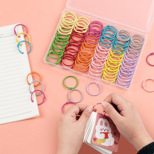 100PCS Binder Rings with 1 Clear Organizer Box - 1 1/5 Inch Colorful Metallic Loose Leaf Paper Rings - Metal Steel Book Rings for Index Cards, Notebook and Crafts - Key Rings for School, Home,Office - Thumbnail 7