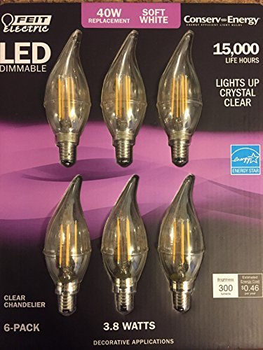 Feit - LED E12 Soft White candelabra chandelier Dimmable light bulbs 40w = 3.8w (6 pack)