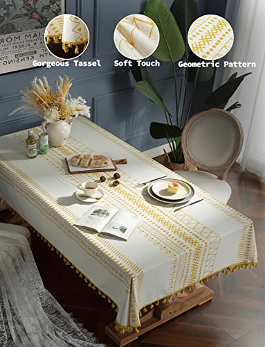 Colorigan Cotton Linen Rectangle Tablecloth Boho Tassel Design Table Cloth Farmhouse Decor Oblong Tablecloth Wrinkle Free Indoor Outdoor Table Cover For Party, Picnic, Kitchen And Dining Room,55”X86” #TOP3
