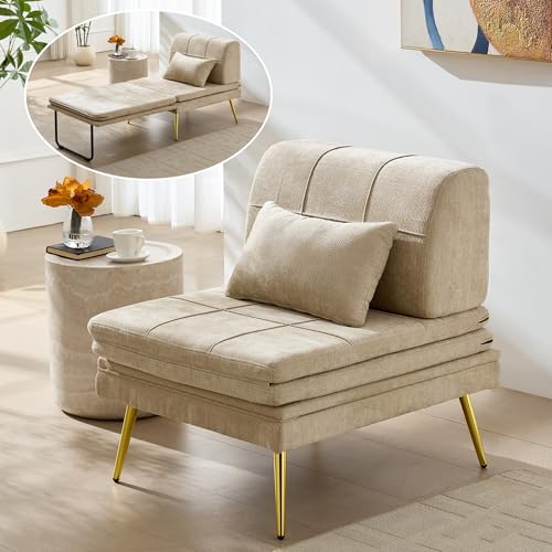 Wumagin Fauteuil Convertible 1 Place 3 en 1, Chauffeuse Canapé-lit Fauteuil Convertible avec Coussin pour Les Chambres d'amis et Les Petits Espaces (Beige)