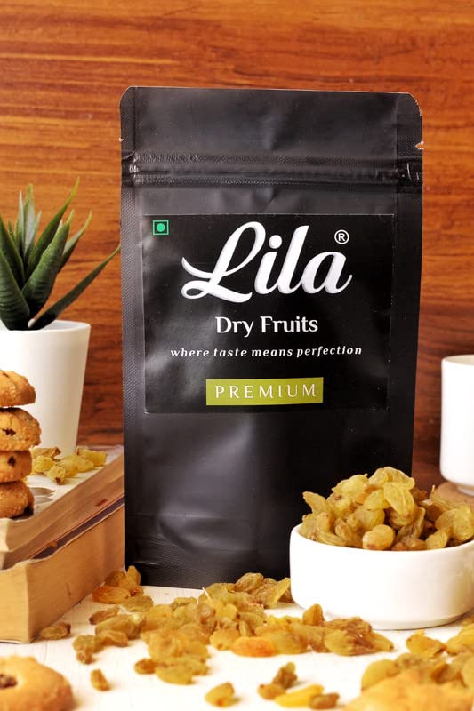 Image of LILA DRY FRUITS Golden Raisin 200 gms | Premium Seedless Green Kishmish | Nutritious Dried Grapes Rich in Iron & Vitamin B | Ideal for Snacking, Baking, Cooking | Perfect for Gifting