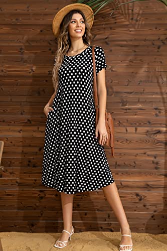 Levaca Womens Summer Loose Casual Knee Length Polka Dots T-Shirt Dress Black L #TOP3