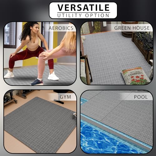 Image of EASY HOME Interlocking Floor Gym Mats for Home and Living Room, Rubber Floor Workout Mat for Exercise, Super Absorbent EVA Foam Mat- 60x60cm - 25mm Thickness, Grey (4 Tiles - 16Sqft)
