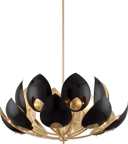 Hudson Valley 5739-GLBK - Lámpara de araña de loto 16 luces 960 vatios totales hoja doradanegro