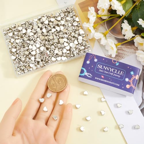 SUNNYCLUE 1 Box 600Pcs Silver Heart Spacer Bead Love Hearts Beads Bulk Plastic Platinum Mother’s Day Smooth Heart Shaped Loose Bead with Small Hole for Bracelet jewellery Making DIY Necklace Earring - Image 3