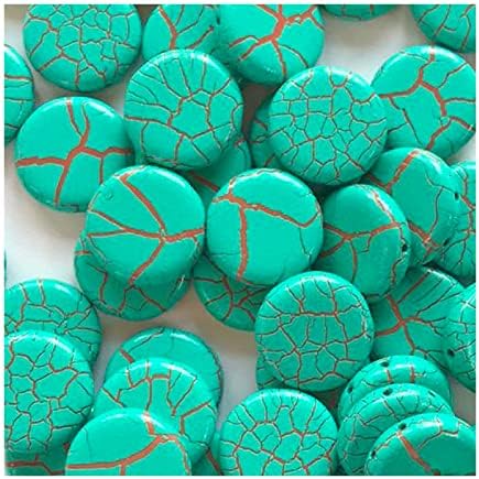 6 pcs Czech Pressed Glass Beads - 2-Hole Coin 14 mm, Turquoise