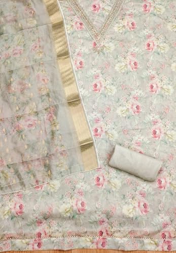 Image of Pandadi Saree Women's Organza with Handwork Embellishments Unstitched Salwar Suit Dress Material