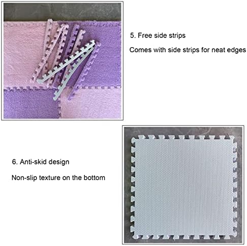 50pcs Interlocking Floor Tiles, Interlocking Carpet Soft EVA Foam Mats, Plush Interlocking Foam Carpet Tiles, Puzzle Play Mat with Border, 12x12inch(Size:1cm,Color:Light Pur