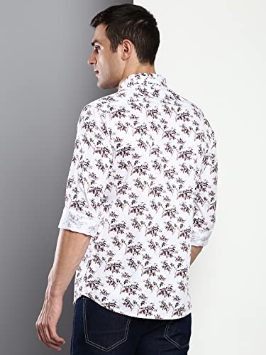 Image of Dennis Lingo Men's Printed Slim Fit Satin Casual Shirt with Spread Collar & Full Sleeves