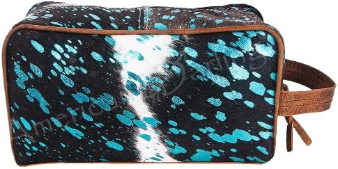 American Darling Makeup Bag for Women and shaving Kit for Men Cow Hide Hair On Hand Crafted Large travel accessories bag toiletry kit for travel size toiletries Pouch (Holstein Black & White)
