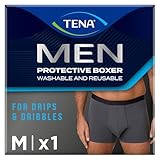 Tena Men Washable Mens Boxers Soft, Comfy and Secure Boxers for Drips and Dribbles Invisible Protection Light Absorption Pack of 1 Grey Size M - Image 1