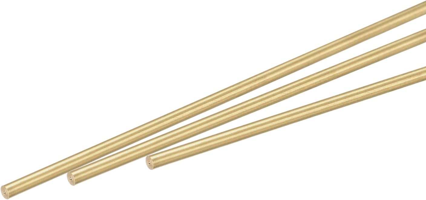 sourcing map Brass Rod,Brass Solid Round Rod 2mm Diameter 250mm Length Lathe Bar Stock for RC Model DIY Craft Pack of 20