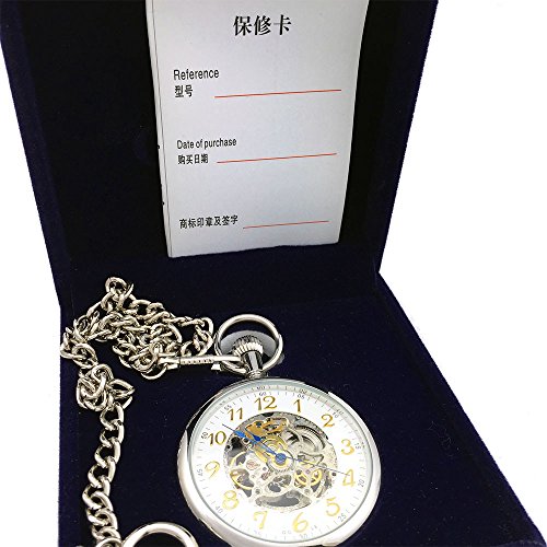 Image of OGLE 3ATM Waterproof Vintage Stainless Steel Large Face Fob Self Winding Automatic Skeleton Mechanical Pocket Watch Chain Box