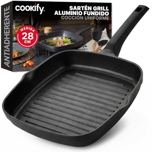 El Mejor Listado de Sarten Cerafit Fusion los 10 mejores. 46 Cookify Sartén con Antiadherente Cerámico con Cubierta de Silicona en Mango, 100% Libre de PFOA, para todo tipo de estufas, (Negro, Grill 28 cm)