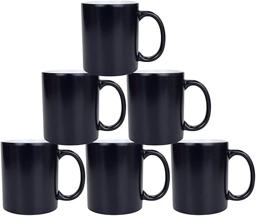 MR.R 6 juegos de 11 oz sublimación en blanco negro mágico color cambiante de color mágico taza de cerámica con superficie brillante mate