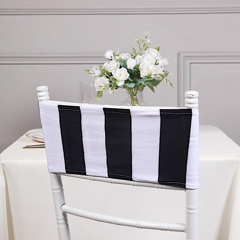 Balsa Circle 5 Black White 5x14 in Striped Spandex Stretchable Chair Sashes Wedding Party Events Reception Home Decoration Supplies