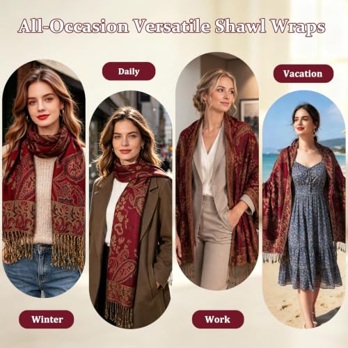YuiFiare Paisley Pashmina Shawl Wrap for Women Reversible Scarf — view 2