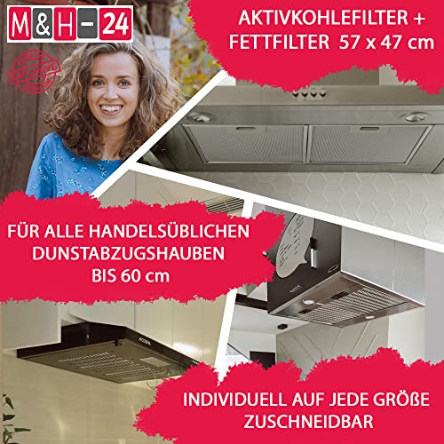 M&H-24 Filter Dunstabzugshaube Aktivkohle + Fettfilter Zuschneidbar - Aktiv-Kohlefilter für Abzugshaube Dunstabzug 60cm Dunstfilter Universal 57 x 47 cm Schwarz – Bild 6