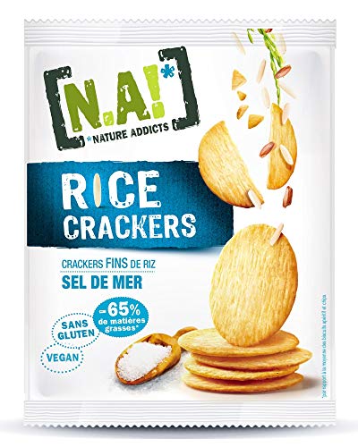 N.A! Nature Addicts - Rice Crackers Sel de Mer - Crackers Fins de Riz, Légers et Craquants - 65% de Matières Grasses en Moins que les Biscuits et Chips Apéritifs du Marché - 12 Sachets de 35 gr Cover