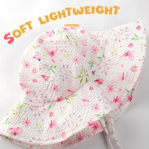 Image of HONGTEYA Baby Sun Hat Toddler Girl Beach Hat Sun Protection Adjustable Outdoor Summer Wide Brim Bucket Hat for Infant Kids