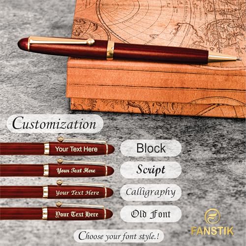 FANSTIK Customized Cherrywood Double Ballpoint Pen Set with Name (MADE IN USA), with Wooden Gift Box, Personalized Gift for Men and Women (BallPoint CherryWood Set) - Thumbnail 5