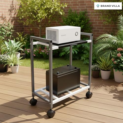 Image of BRAND VILLA Heavy Duty Metal Inverter Trolley Stand with 360 Rotating Lockable Wheels | Battery & Inverter Stand | Movable Rust Proof Iron Trolley for Home & Office